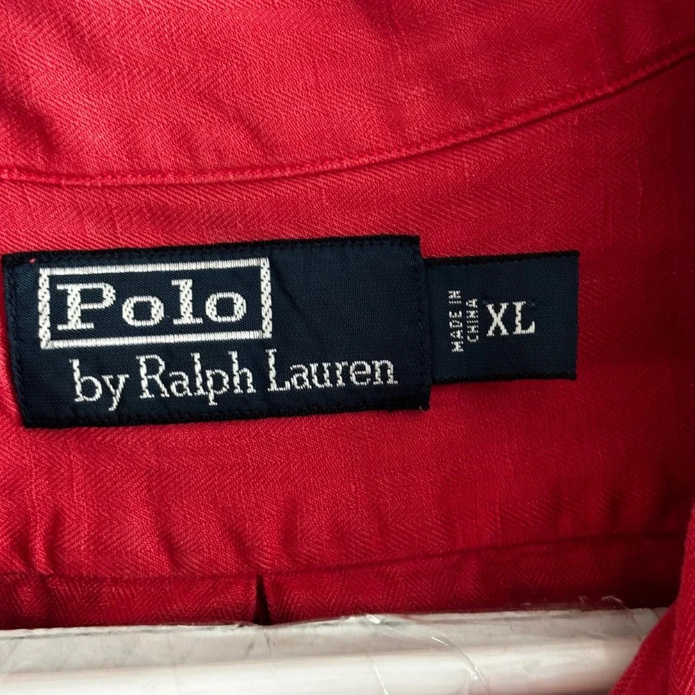 Polo Ralph Lauren Shirt Mens XL Pink Linen Silk Herringbone Short Sleeve Button